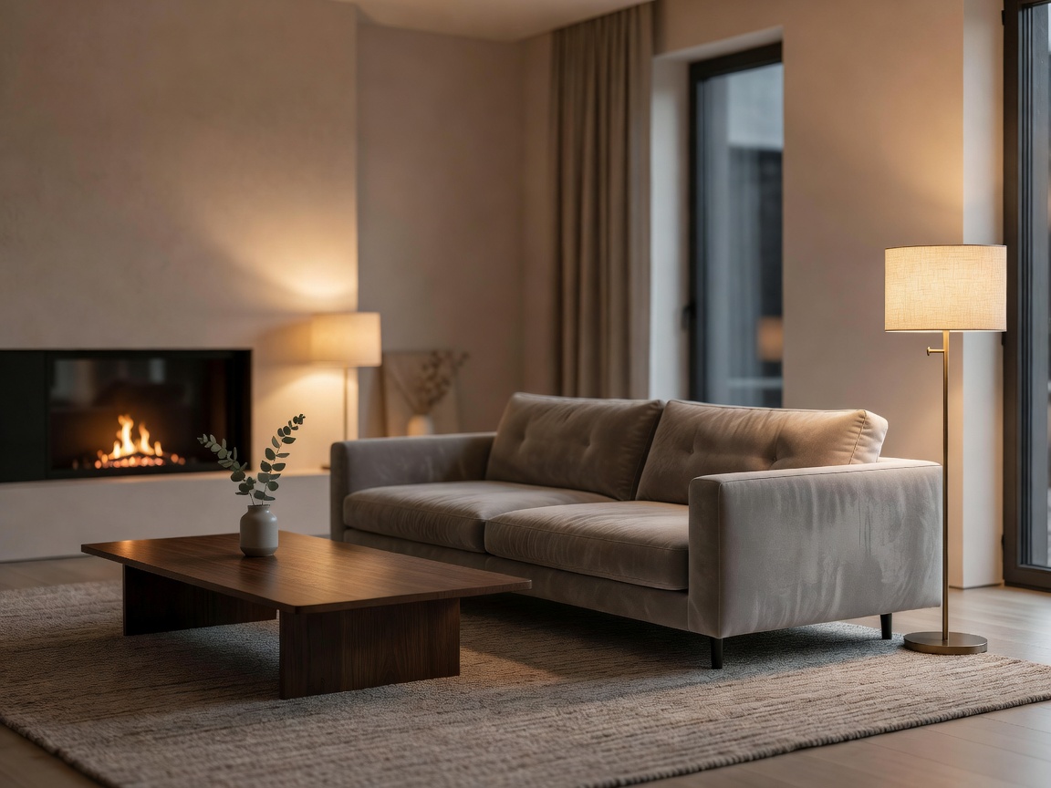 Warm indoor ambient lighting in a modern living room
